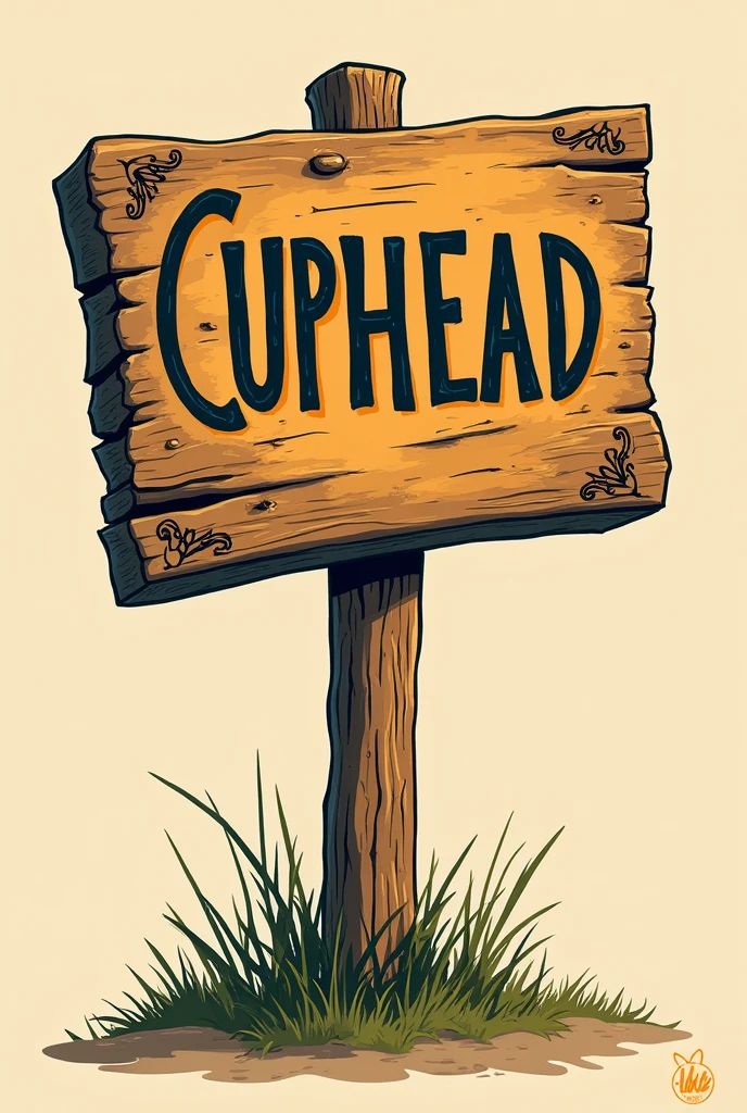 Cuphead style design of a wood sign neutral background full canva