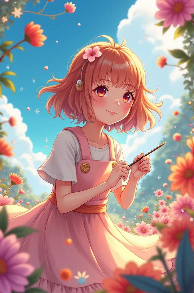 Draw anime art on the topic of creating art to make the world beautiful.