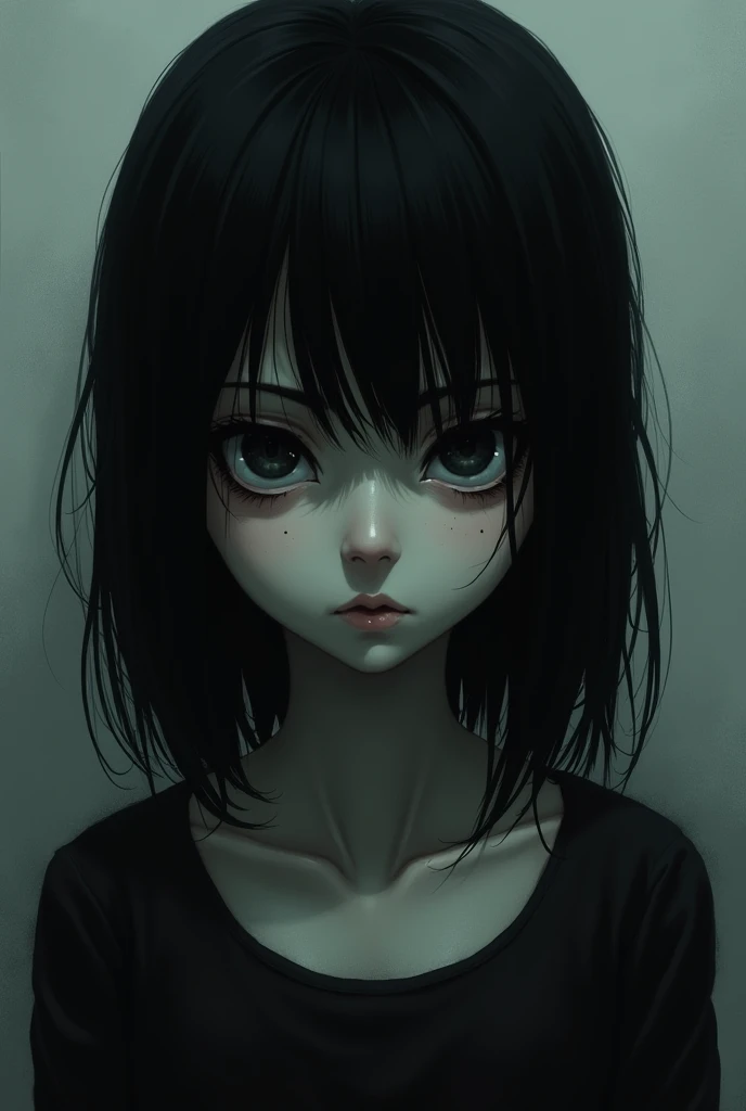 The black-haired scary girl was staring at us without showing any emotion.