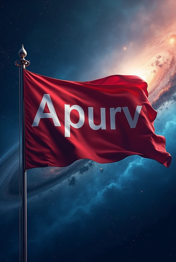 "Apurv" name letters waving on a flag in space