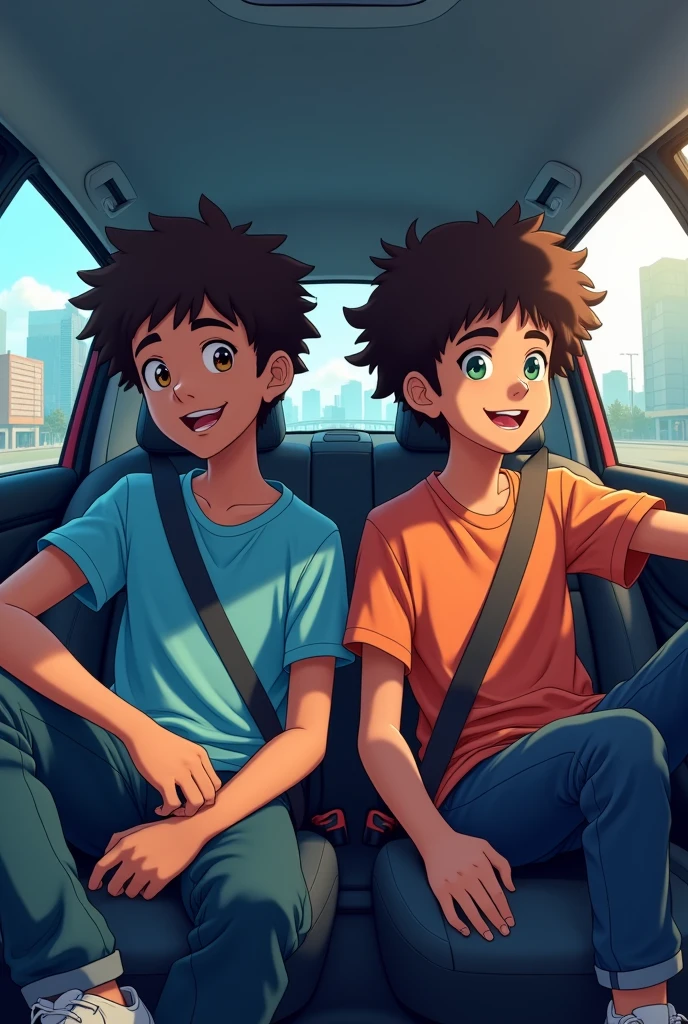 Two anime black boys in a car