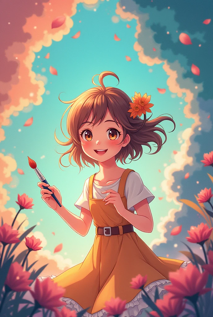 Draw anime art on the topic of creating art to make the world beautiful.