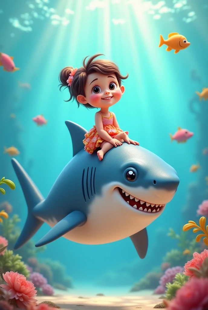 Cute girl sitting on a shark