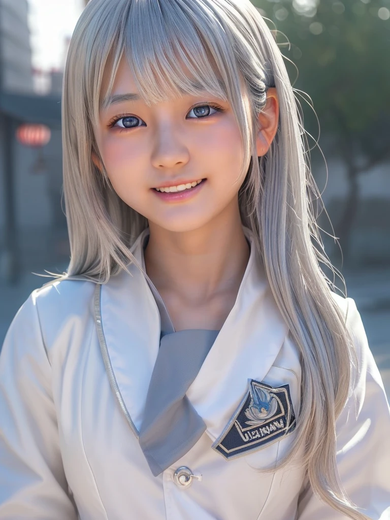 NSFW,Correct human anatomy、(a ultra cute beautiful Japanese girl wearing highschool white uniform:1.75),(charming smile:1.25),large clear light blue eyes,droppy eyes,balanced eyes,transparent white skin,(silver hair:1.5),photorealistic, 8k, ultra-detailed, masterpiece, realistic, vivid colors, beautiful detailed eyes, beautiful detailed lips, extremely detailed face, intricate details, hyper realistic, cinematic lighting, dramatic shadows, stunning composition, intense atmosphere, highly detailed skin, exquisite facial features, volumetric lighting, raytraced global illumination, physically-based rendering, professional digital art,high resolution fix,(sexual climax:1.75)