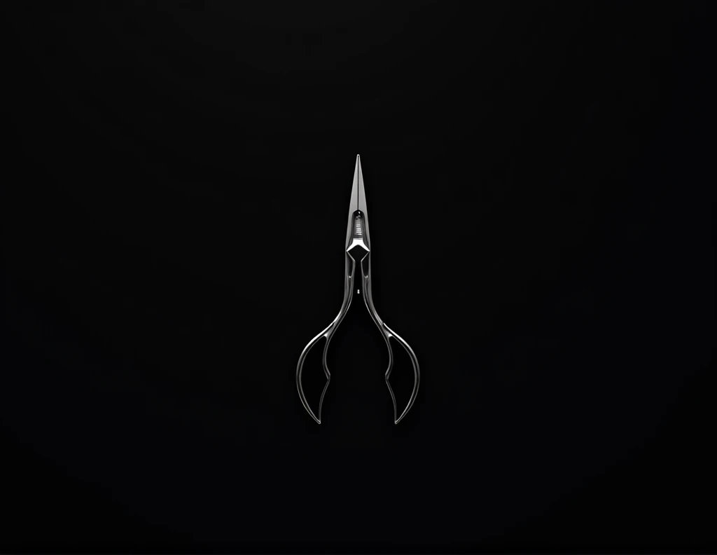 generate a logo with cuticle nippers with a black background, the nippers in the front and the name Vinicius written in a watermark