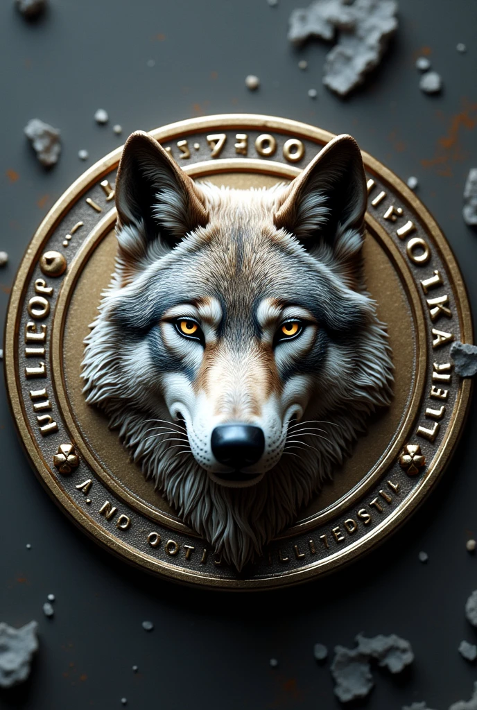 A wolf meme inscribed in a coin