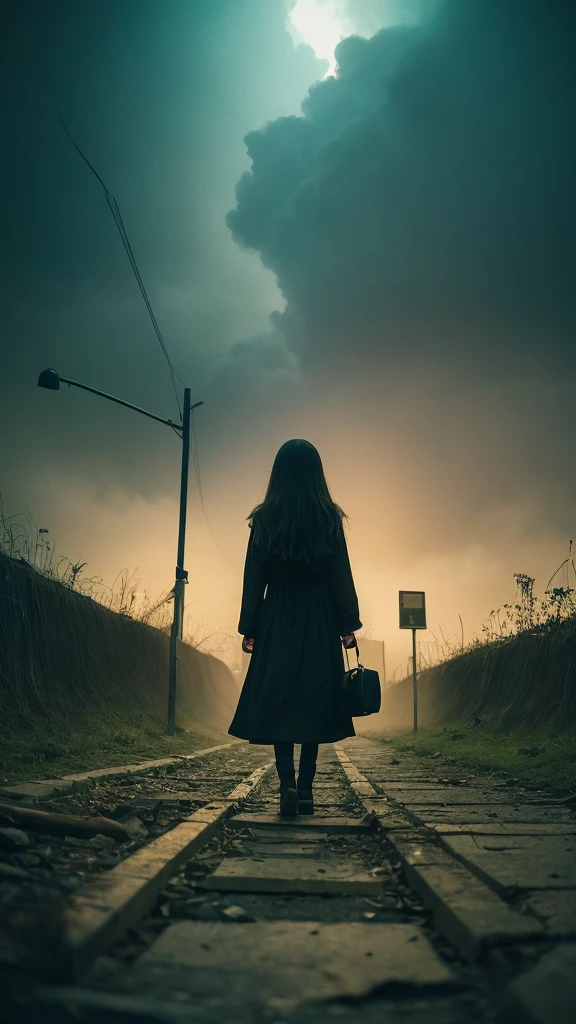 break , Photo Editing, A changed reality, Fantastic scene, Digital art, Creative Editing,1 girl, crooked , This is Junji , Spooky ,