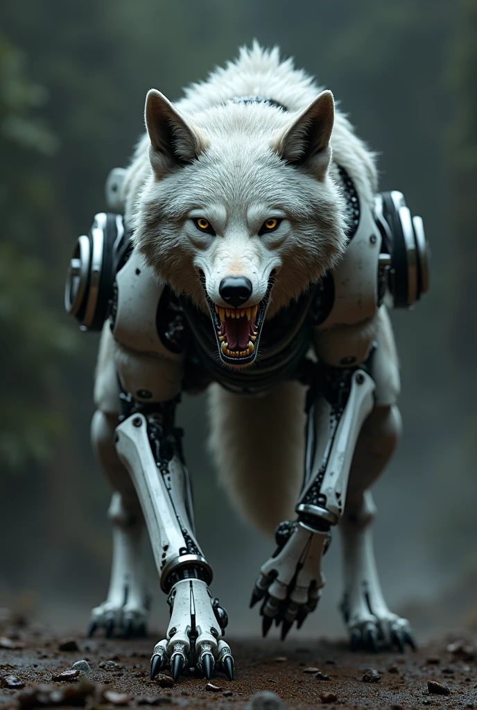 A wolf meme with a half robot body