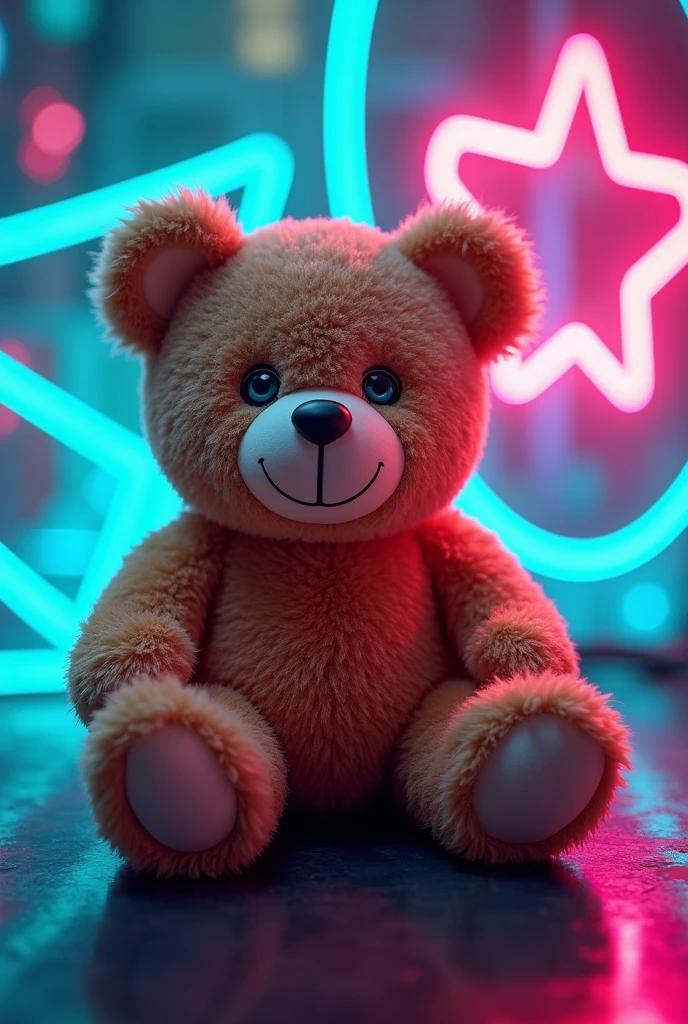 A teddy pfp for discord banner for boy background  with neon light 