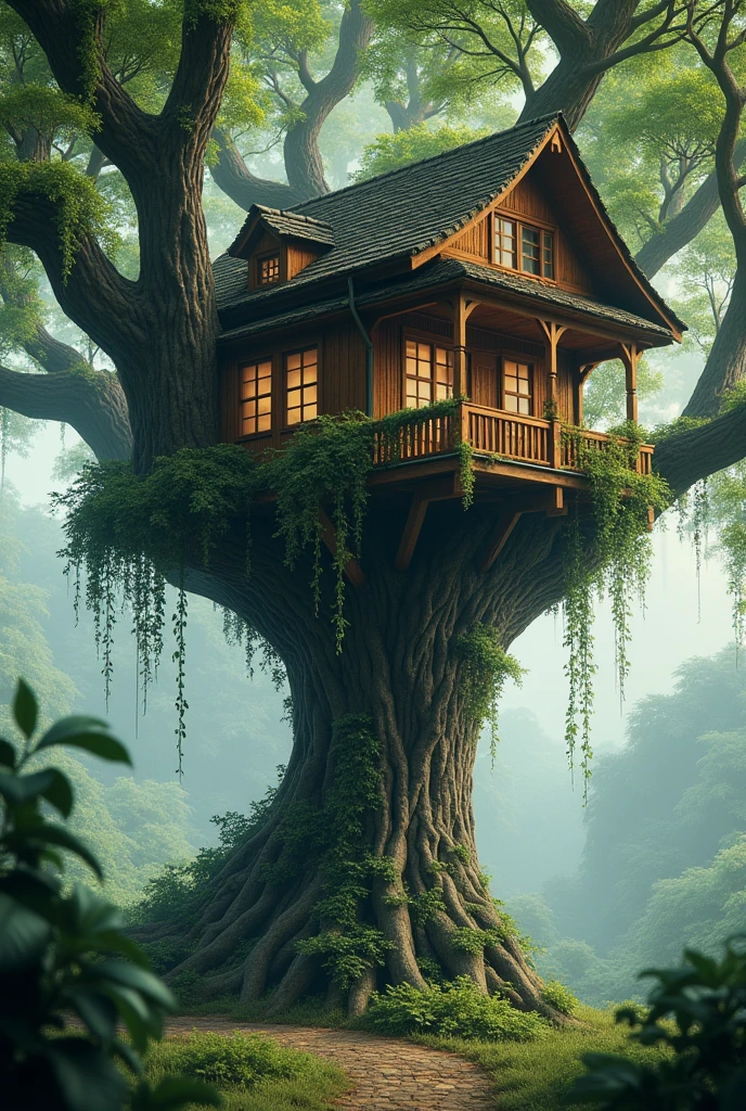 The house is built on a rain tree.