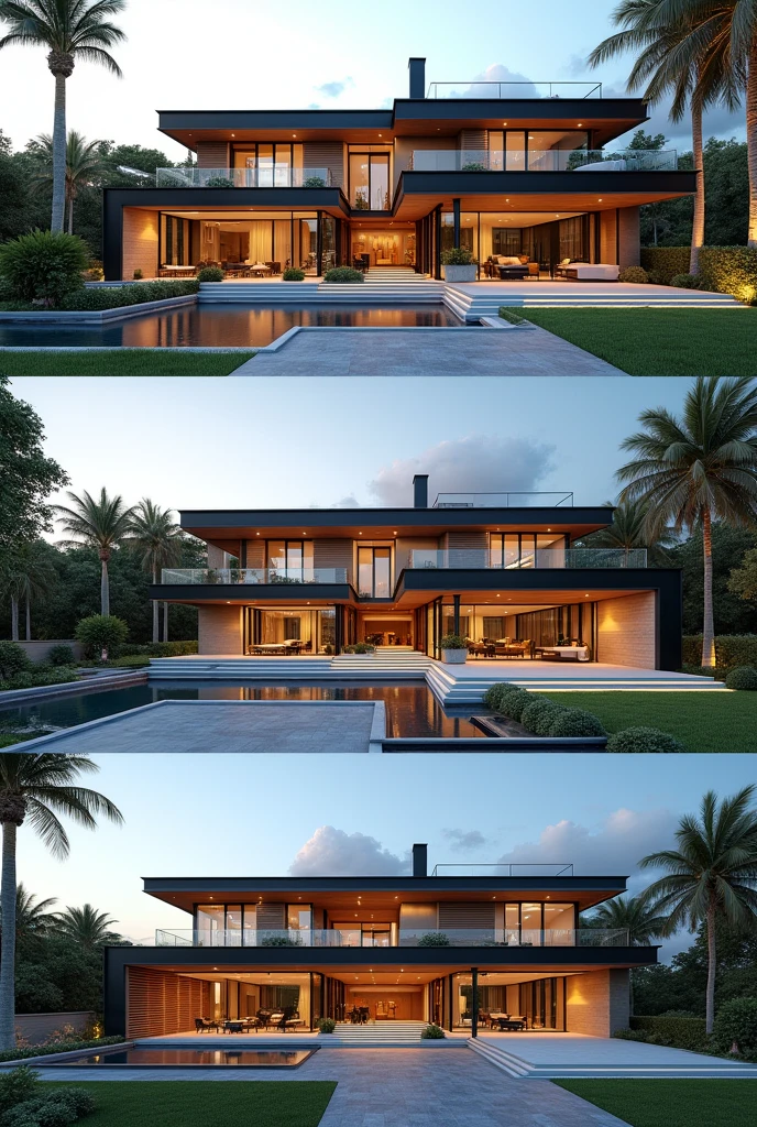 Create 3 luxury homes by placing the images one below the other for a presentation cover