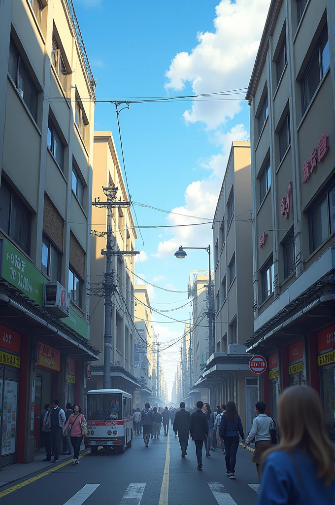 The street is lined with 1 vanishing point