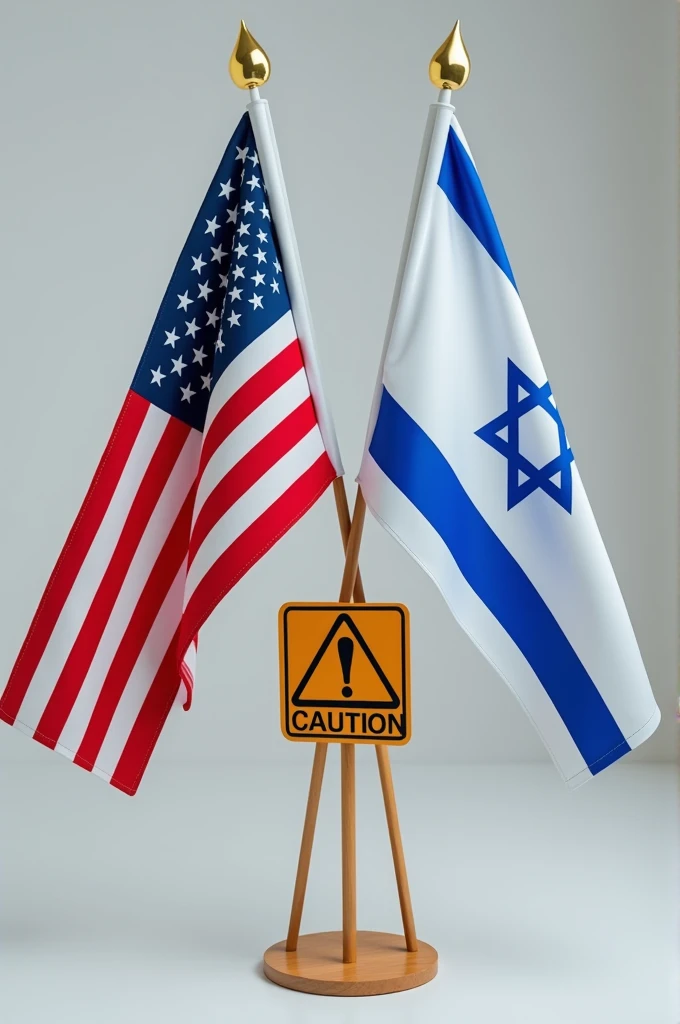 American flag and Israel flag with cautious sign