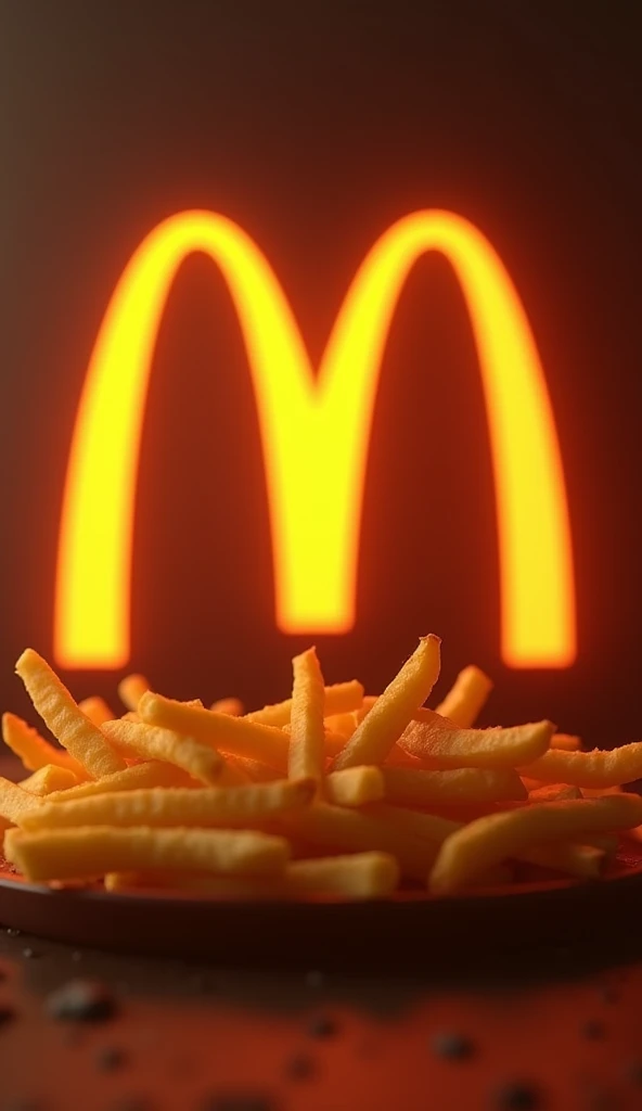 (masterpiece, best quality:1.2), (detailed, hyper-detailed, 8K HD, ultra-realistic:1.3), a scene where the "Wack" logo appears prominently on the screen. The "W" is emphasized, with a subtle silhouette of fries in the background. The overall design is simple, yet the logo and fries are visually striking. The warm lighting illuminates the scene, with the background kept minimal to allow the silhouette of the fries to softly stand out. The image is rendered in ultra-high resolution, RAW photo quality, capturing every detail with sharp clarity.