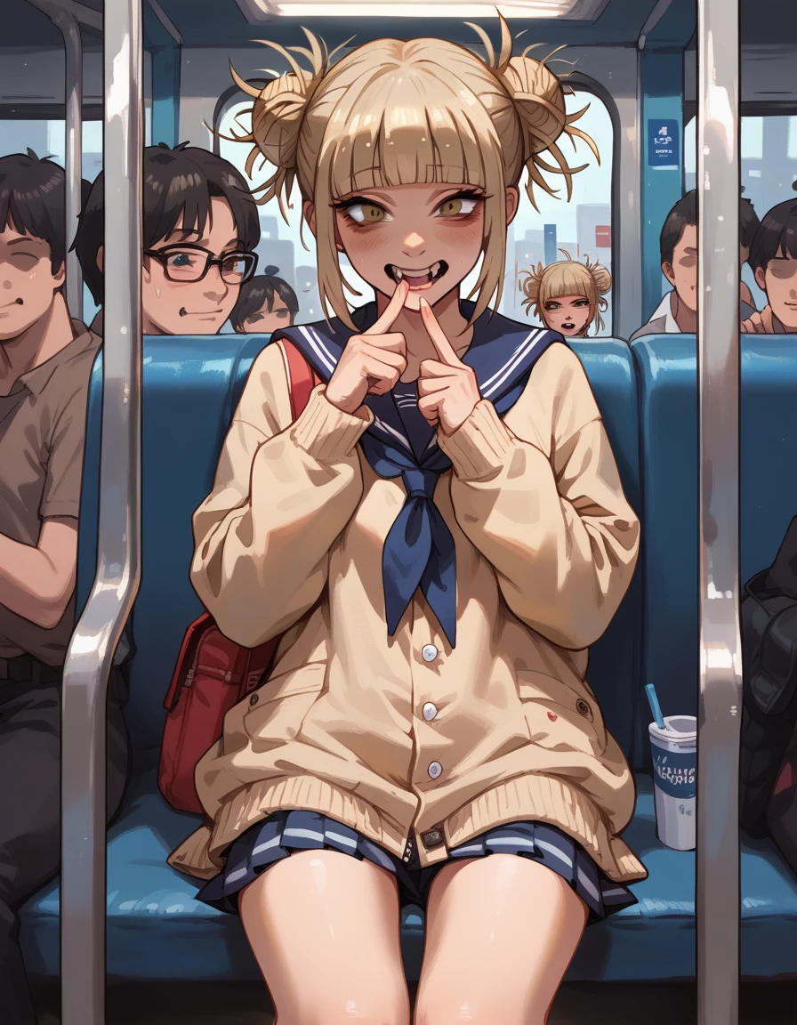 Himiko Toga putting her fingers in her vagina while riding the subway 