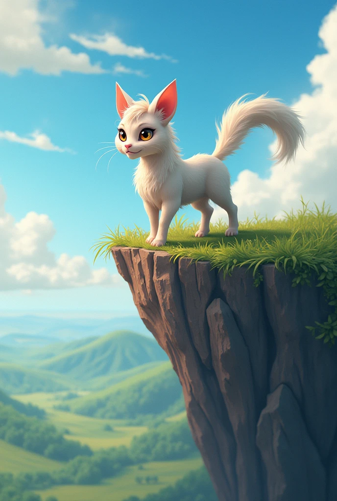 Cute half cat half horse、Cliff、Clear skies