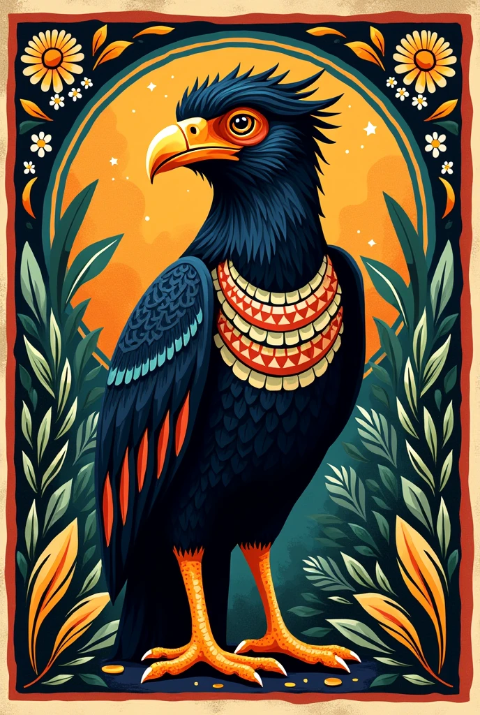 Create a mascot, being a caracara and in cordel or woodcut style
