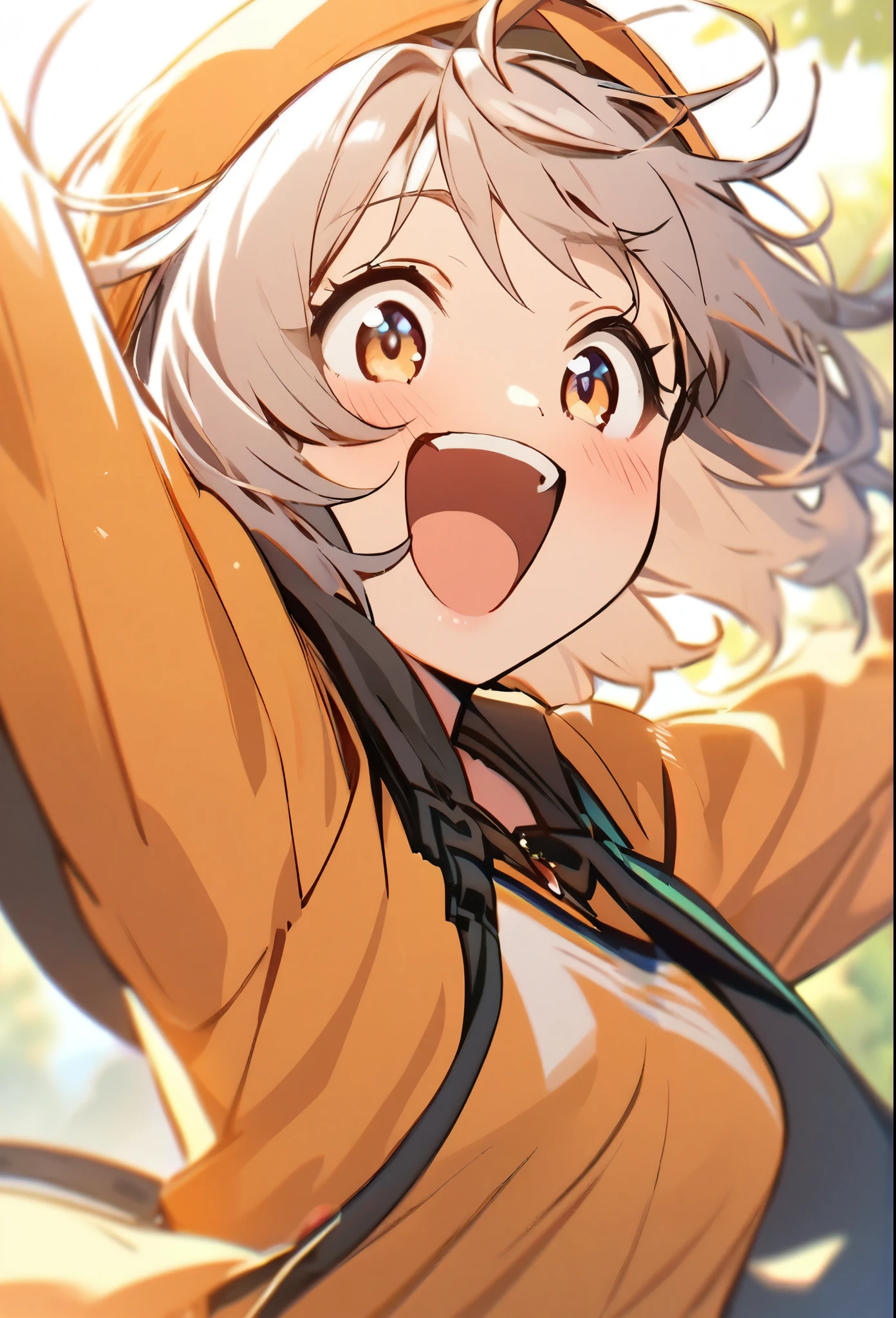 One girl, Excited, smile
