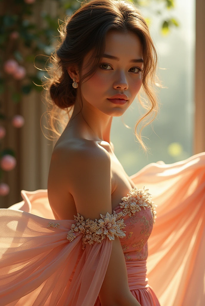A young woman in a beautiful dress