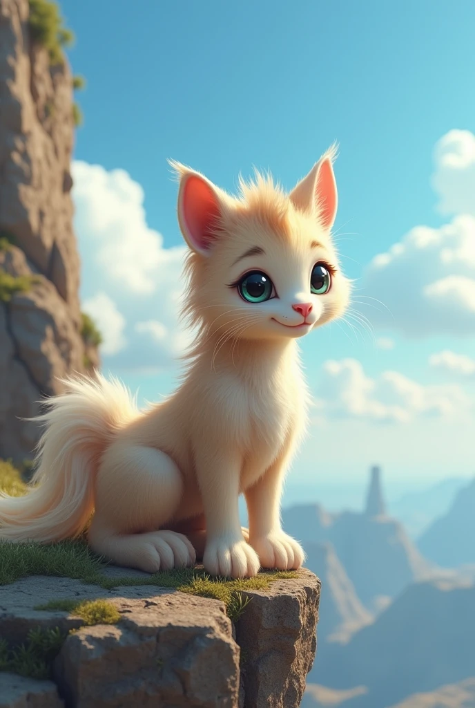 Cute half cat half horse、Cliff、Clear skies、Kitten upper body、Lower body of the horse