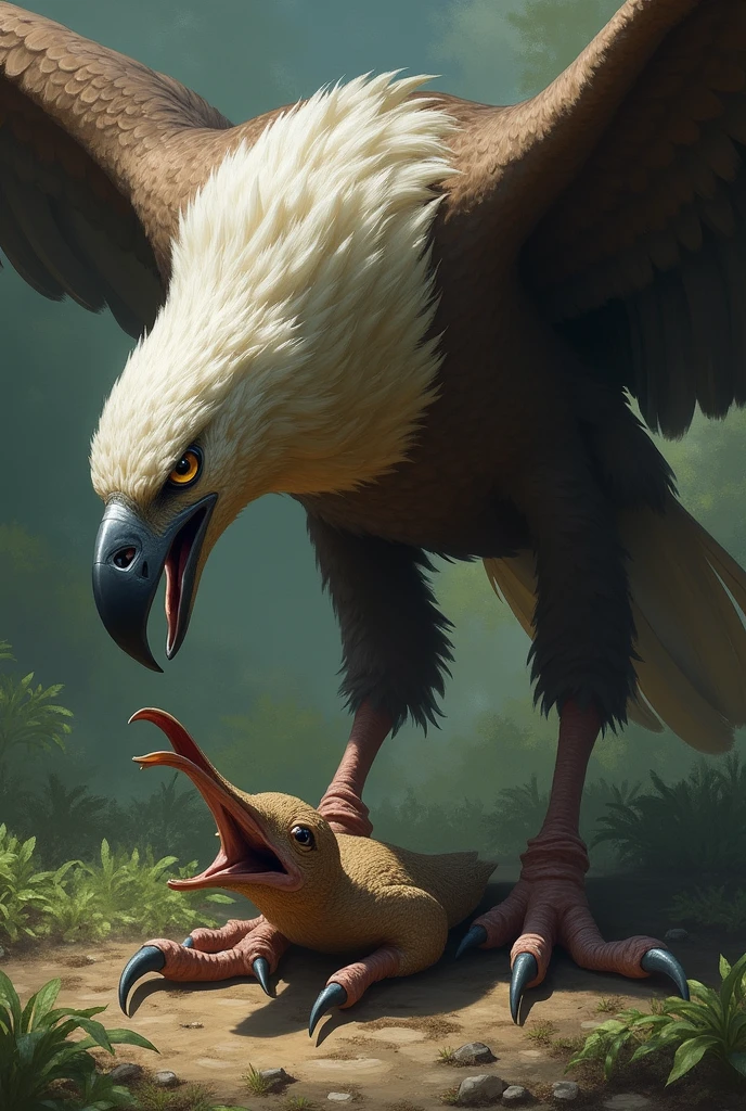 A big bird killed a smoll bird to eat