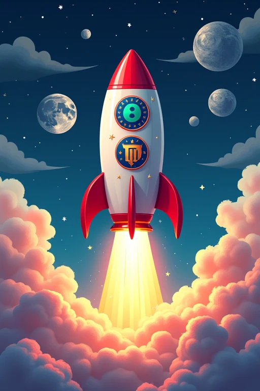 Illustration of a rocket decorated with political meme coin logos (MAGA, TRUMP, PEOPLE) soaring towards the moon against the backdrop of the American flag. Floating around the rocket are graphs and numbers indicating a 667% increase. The scene symbolizes the dramatic rise of political meme coins.