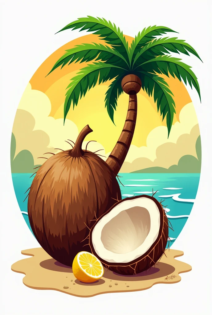 Create a striking logo with bright colors that has a palm tree, a coconut so that it stands out more, and a little lemon called COCO CRAC