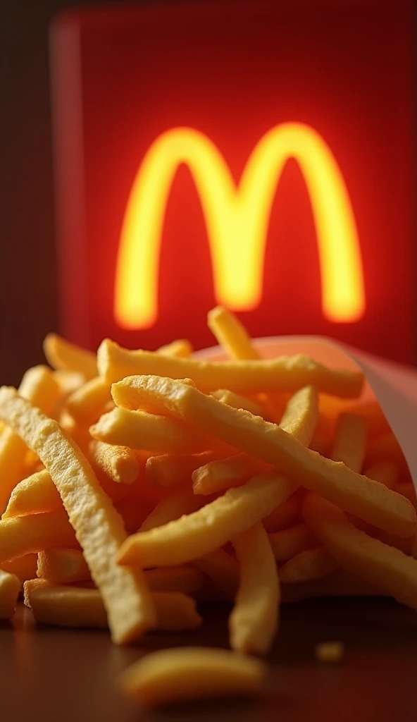 (masterpiece, best quality:1.2), (detailed, hyper-detailed, 8K HD, ultra-realistic:1.3), a scene where the "Wack" logo appears prominently on the screen. The "W" is emphasized, with a subtle silhouette of fries in the background. The overall design is simple, yet the logo and fries are visually striking. The warm lighting illuminates the scene, with the background kept minimal to allow the silhouette of the fries to softly stand out. The image is rendered in ultra-high resolution, RAW photo quality, capturing every detail with sharp clarity.