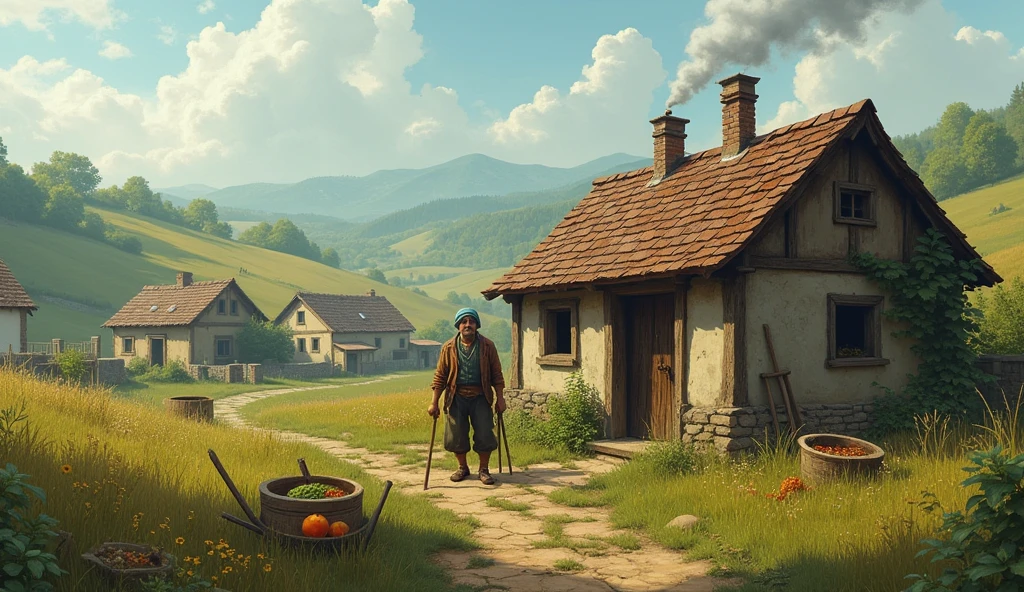 A poor farmer lived in a small village in the settlement,