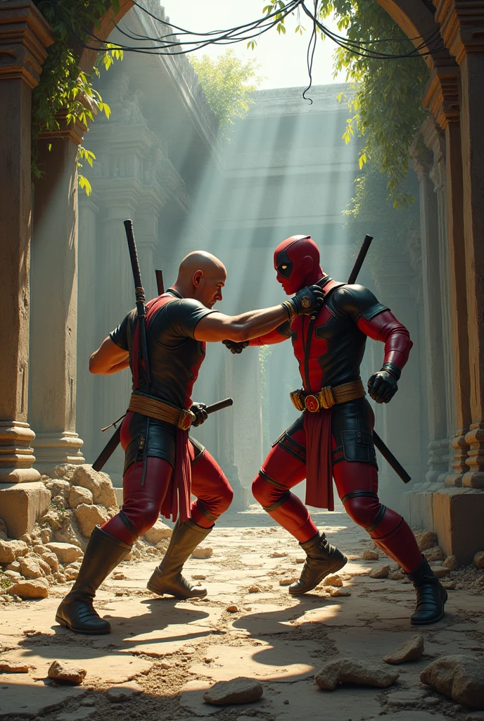 Deadpool fight with Thai monk in broken Thai temple