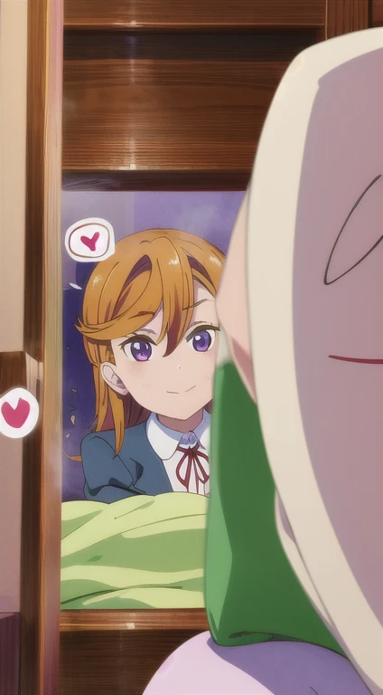 masterpiece, best quality, highres, BREAK, Shibuya Kanon, uranohoshi school uniform, bowtie, BREAK
, (smirk:0.9),
BREAK,
(spoken hearts:1.2),sweat,(deep breathe:1.2),(on bed:1),(steam:1.2) ,looking at viewer, full body,
BREAK