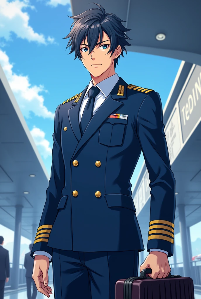 Man Anime character with blue Airline Pilot uniform