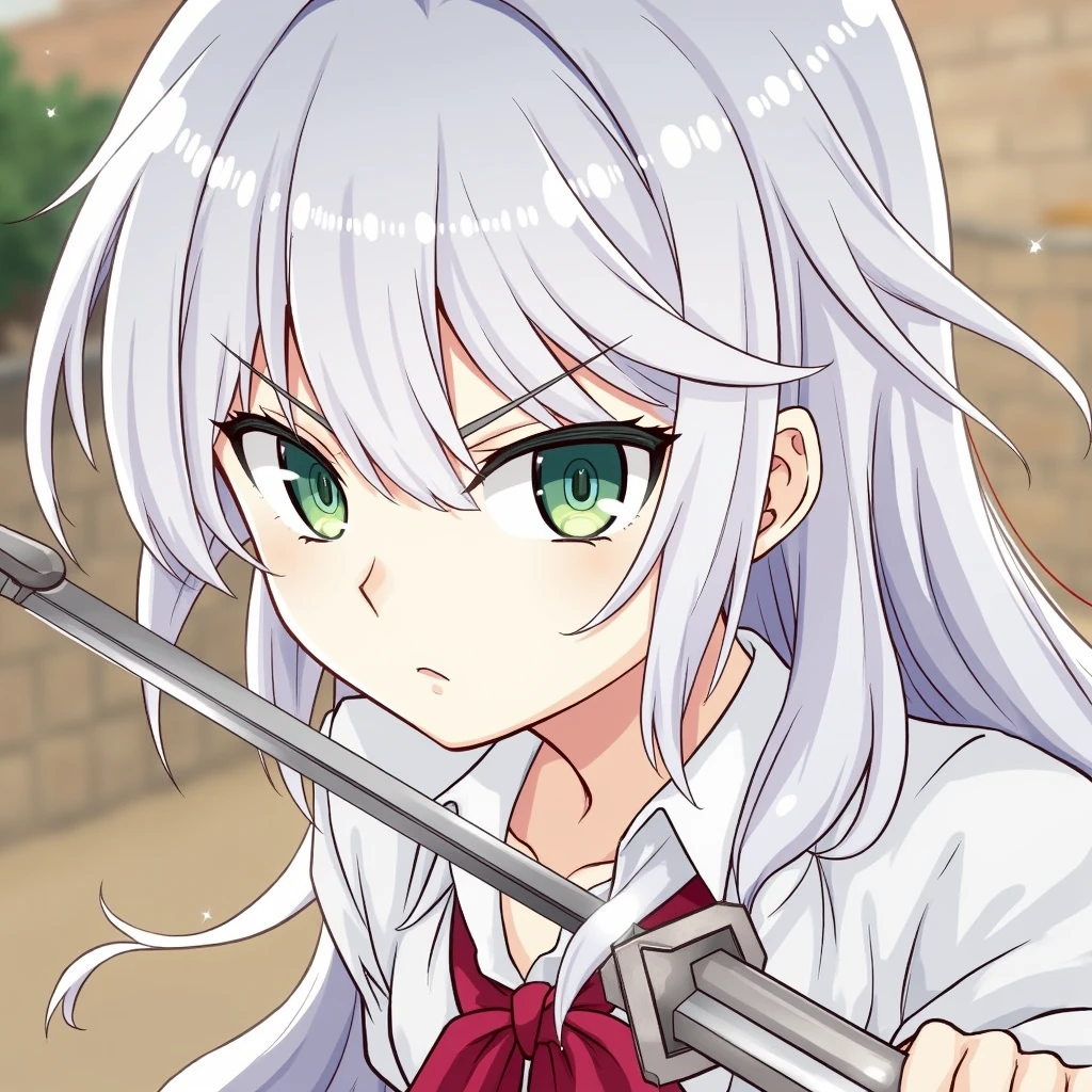 A beautiful anime character with long black hair and sharp eyes is performing a technique with a sharp sword in her hand.