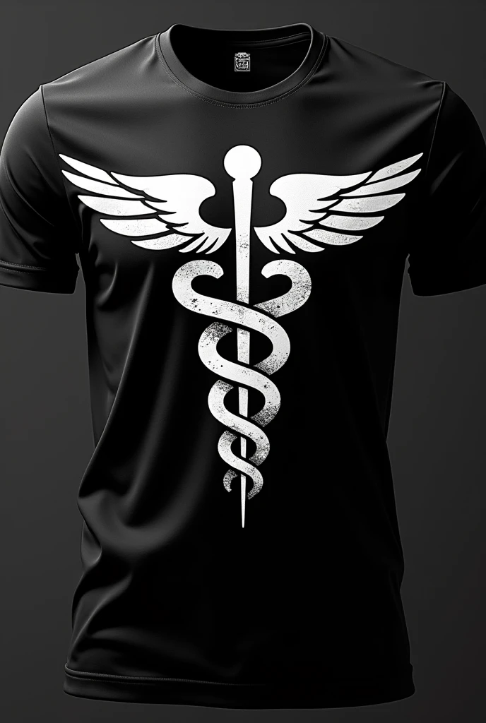 create a black shirt design that encompasses the nursing and physiotherapy course ( the art in white)