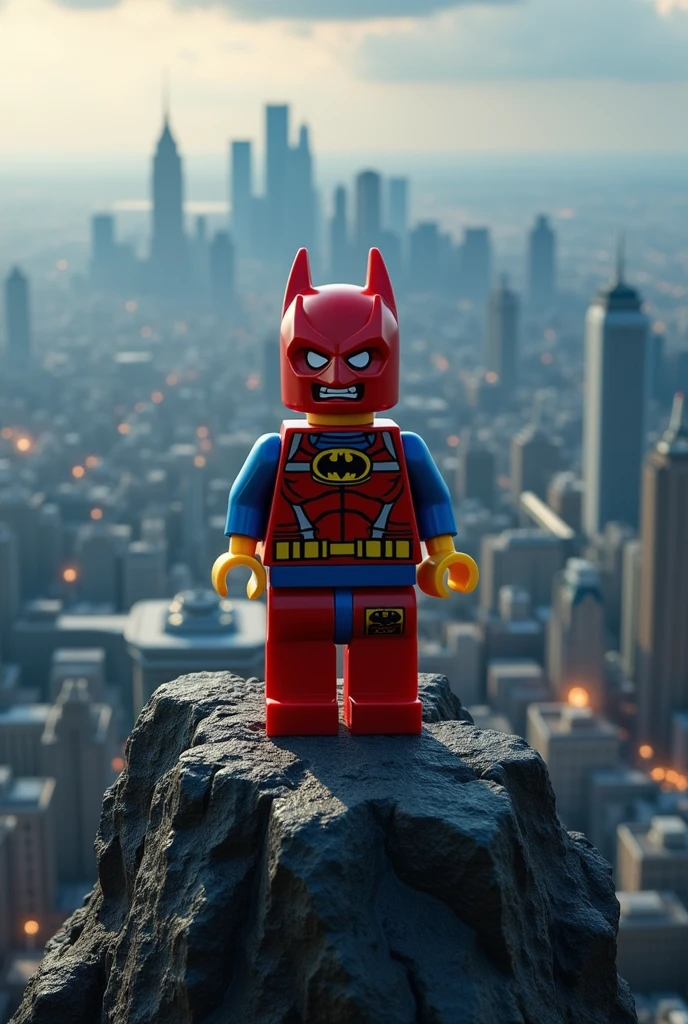 lego man standing on a rock overlooking the city skyline, the lego movie still, cinematic shot!, epic cinematic shot, movie still 8 k, Movie scene, lego batman movie color script, looking over city, long cinematic shot, cinematic wallpaper 4k, cinematic wallpaper 4k, Gotham City Night, cinematic shot, promotional still wide angle, epic and cinematic view in 1920x1080