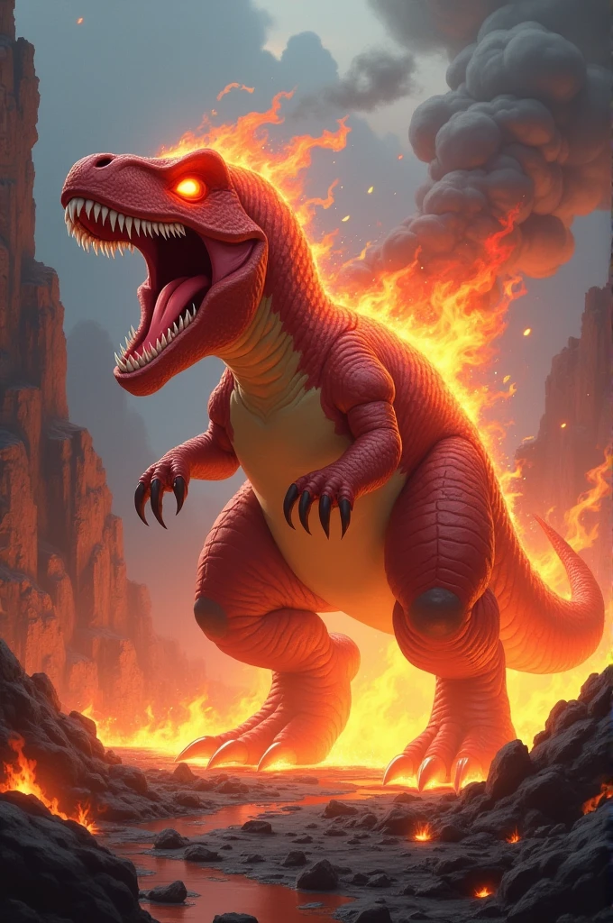 Make me a fire type pokemon inspired by a tyrannosaurus rex