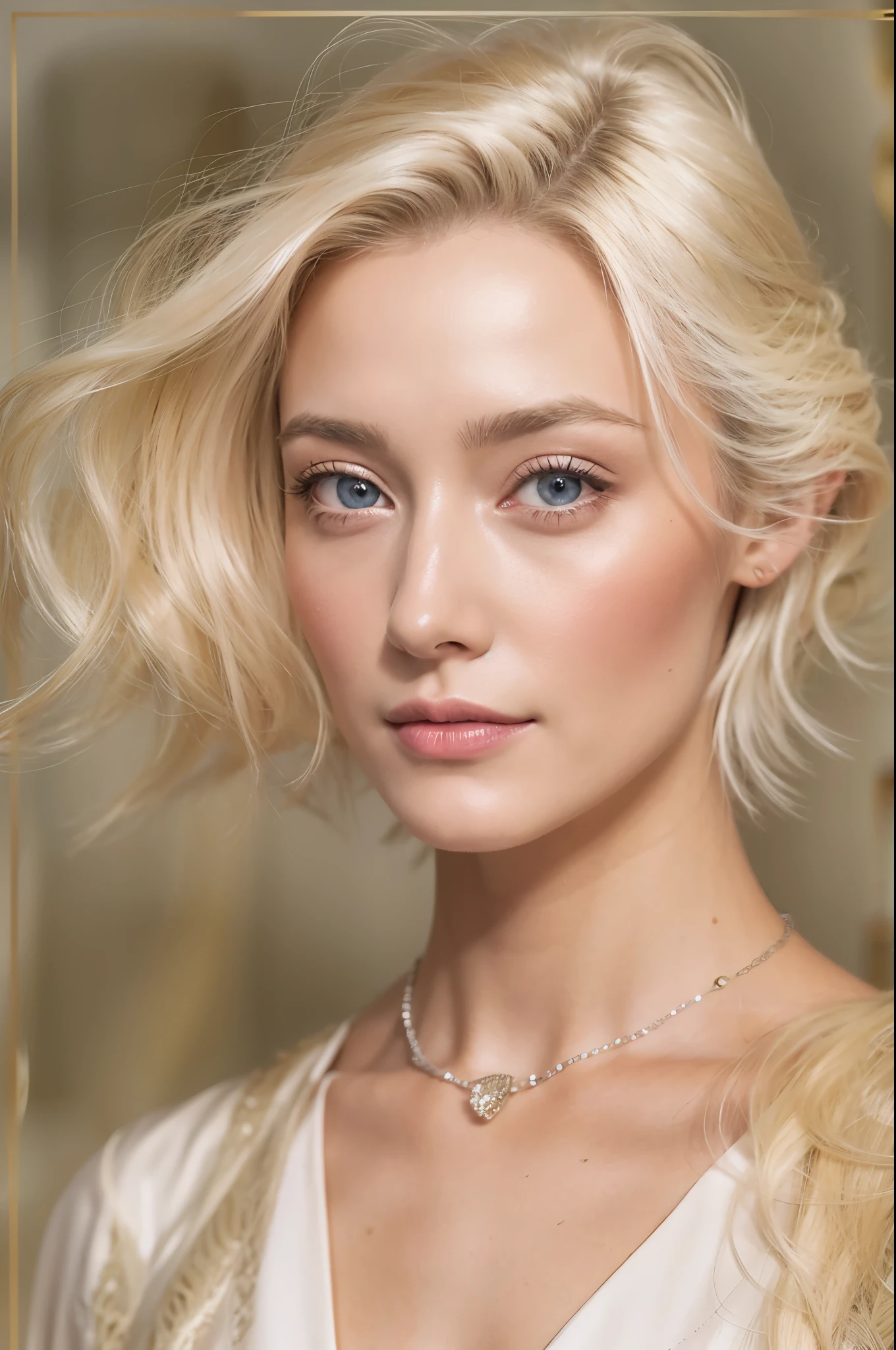 Close-up of a woman with long blonde hair wearing a necklace, sleek blond hair, Long white hair and bangs, Platinum Blonde long hair, white fringe hair, Long, smooth white hair, White bangs, Pure white hair, Platinum Blonde hair, フルPlatinum Blonde, long light Platinum Blonde hair, Light platinum long blonde hair, Platinum Blonde,Beautiful Caitlin Fitzgerald is a woman taking a photo wearing a skirt and blouse、American Stage、movie、Television actress、movie監督、Scriptwriter、movieプロデューサー、I&#39;m a fashion model。 In 2005、フィッツジェラルドは短編movie『Tesla the Visionary, 2000s』でキャサリン・ジョンソン役でmovieデビューを果たした。, Portrait by Galen Dara, CG society hot topic, Renaissance, Beautiful Caitlin Fitzgerald in a blouse, Beautiful Caitlin Fitzgerald in flowing salmon silk, Beautiful Caitlin Fitzgerald in silk, Beautiful Caitlin Fitzgerald in an intricate silk outfit, Beautiful Caitlin Fitzgerald in an elegant slim beige shirt, Beautiful Caitlin Fitzgerald in a gold shirt, Gold Silk, Beautiful Caitlin Fitzgerald in silk clothing, Beautiful Caitlin Fitzgerald in office clothes, Beautiful Caitlin Fitzgerald in a cream colored blouse, Beautiful Caitlin Fitzgerald in a brown shirt, Beautiful Caitlin Fitzgerald in satin