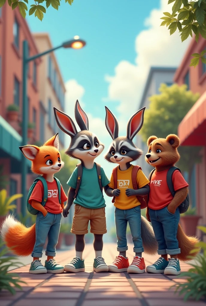 Four animals dressed as agers together