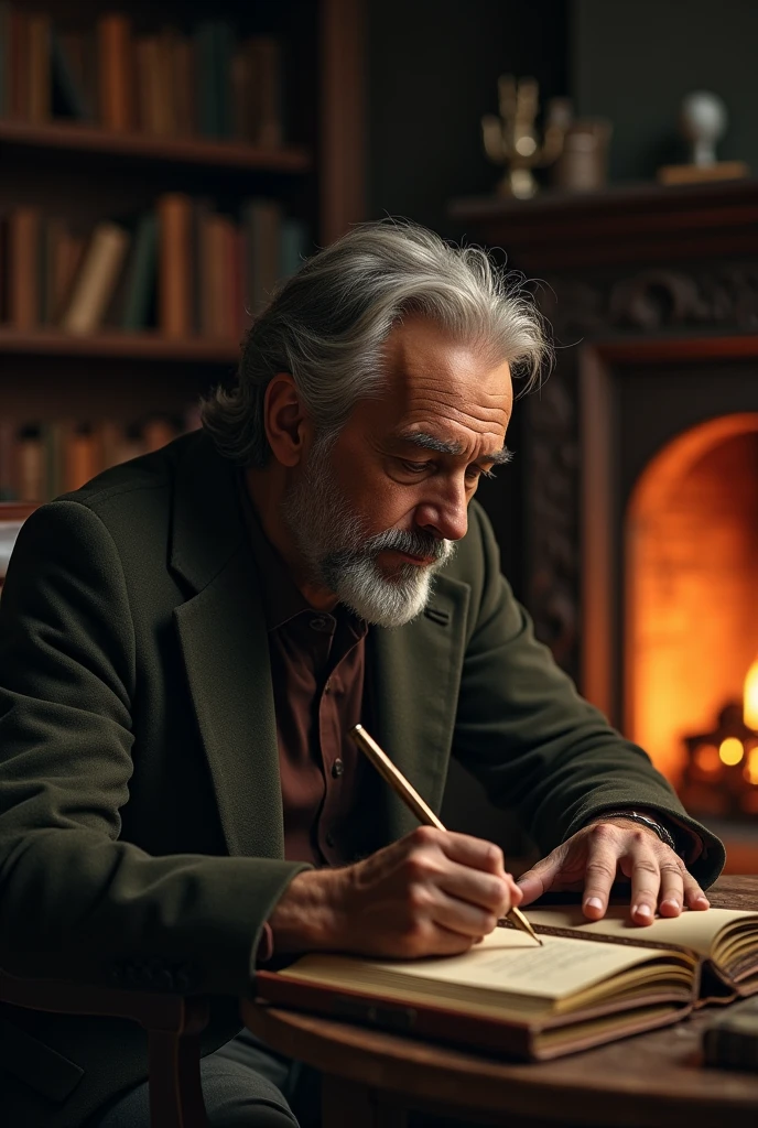 a man writing in a diary or meditating