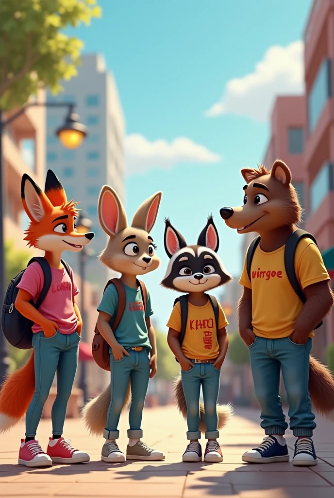 Four animals dressed as agers together