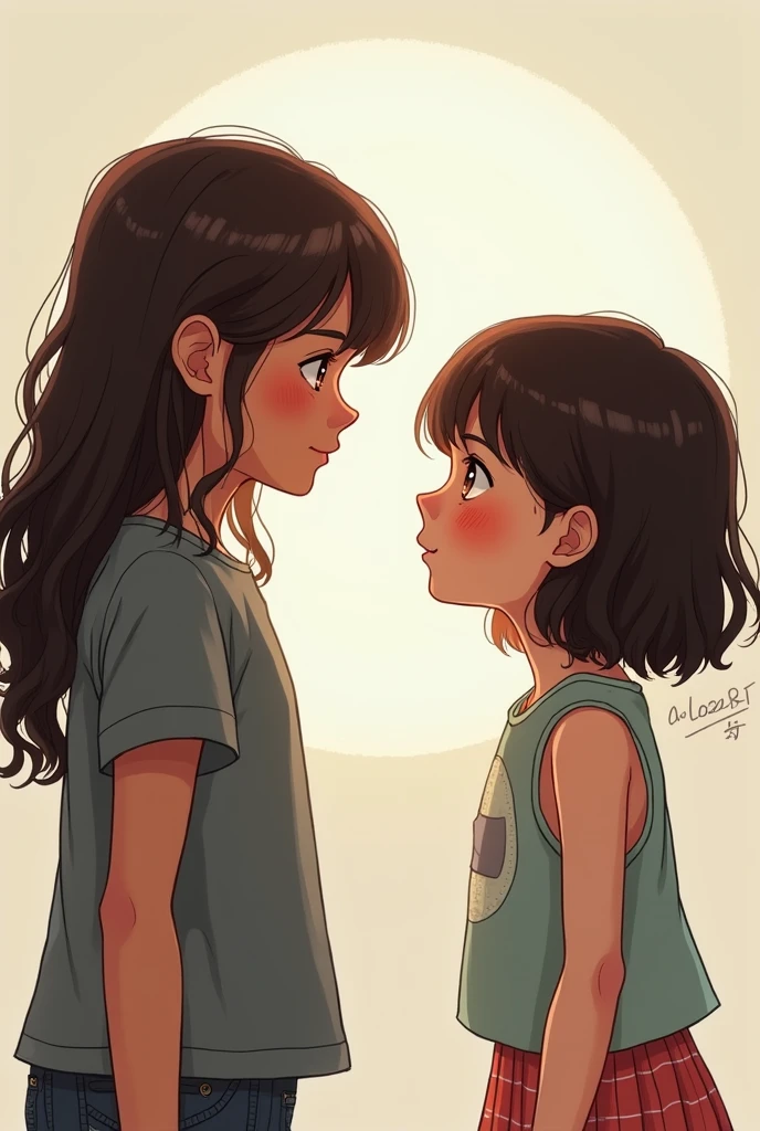 A girl with an ironic look rejects a girl with a choco,cartoon style

