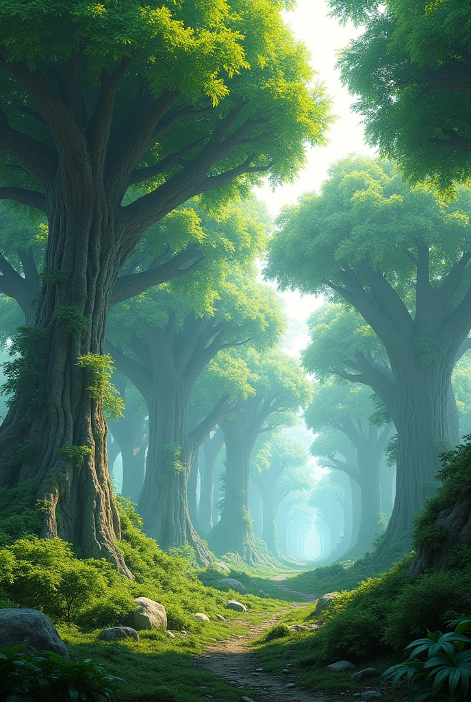 "Trees are the glamour of our country". Make a land a heaven with trees. Make a poster to support the statement. Make a picture in 3d and feeled like a real scene beauty, 8k, make a ground where is infinte trees with sceneic beauty felled like a heaven