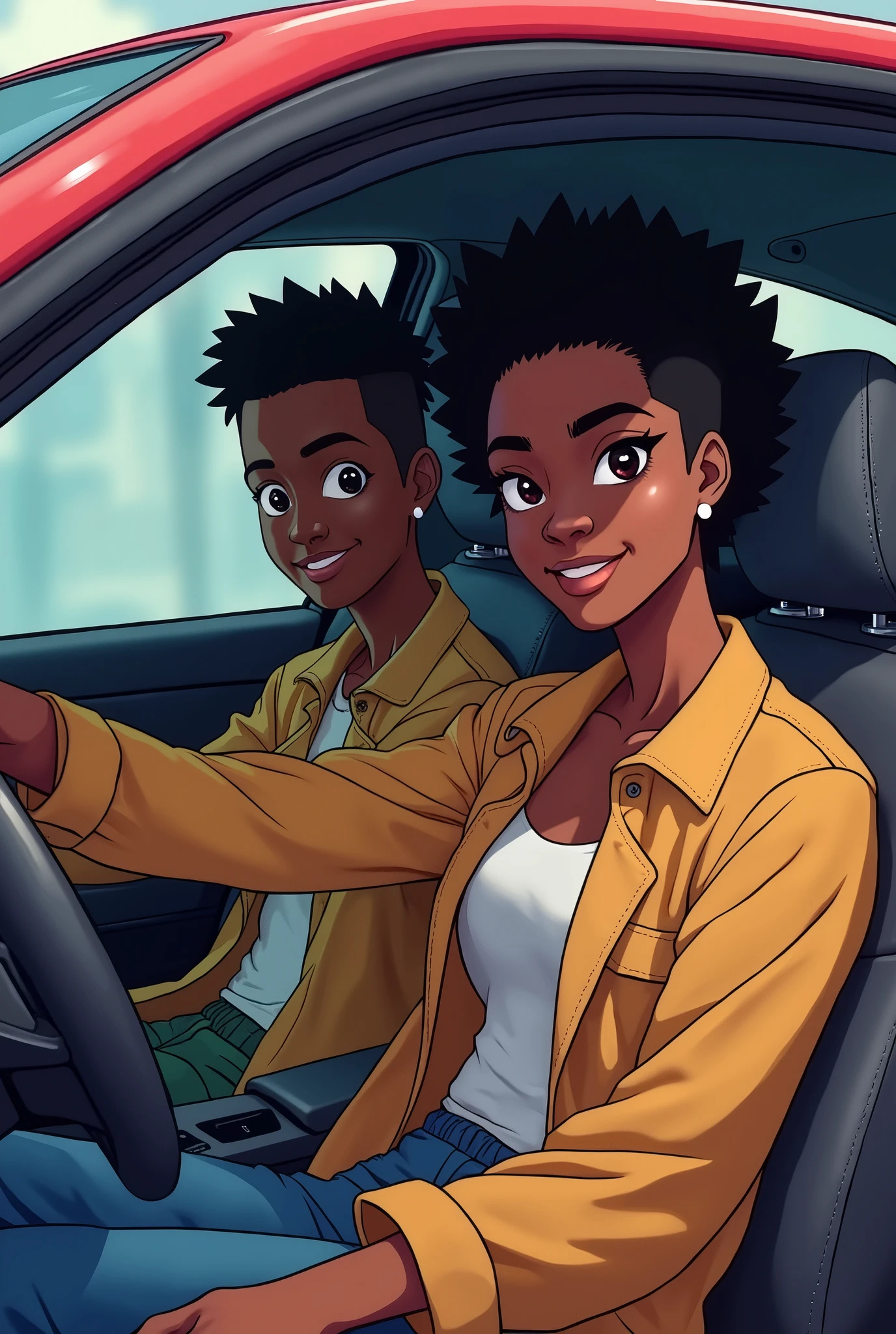 Two black African anime inside a car