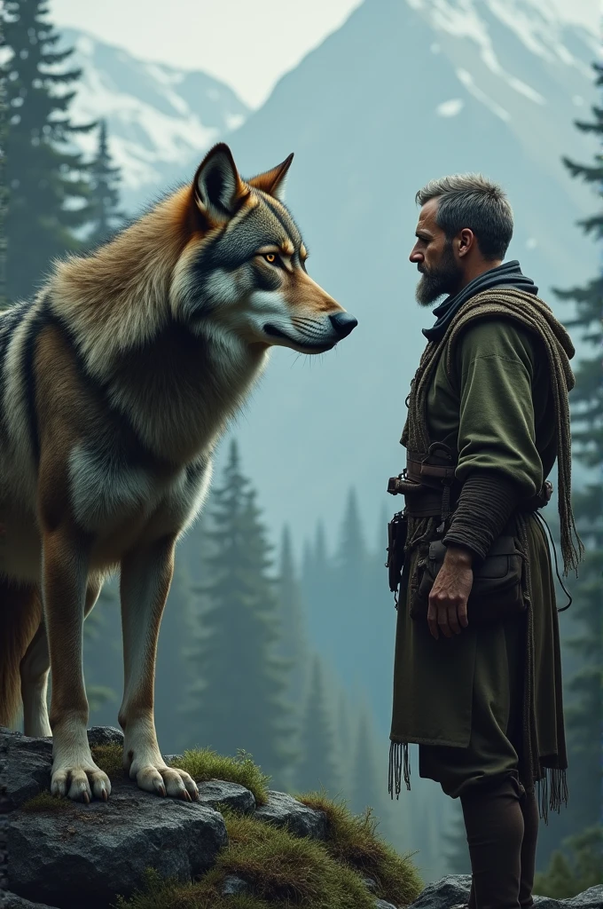 Man and wolf