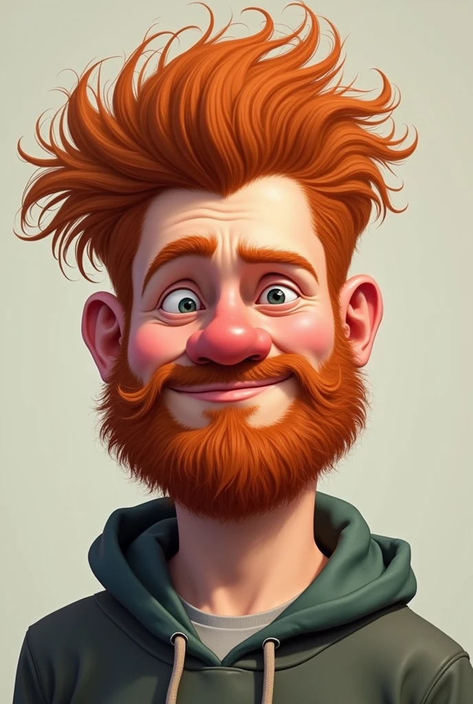 drawing of a young redhead with long sideburns, , he is extremely stupid, a little fat,