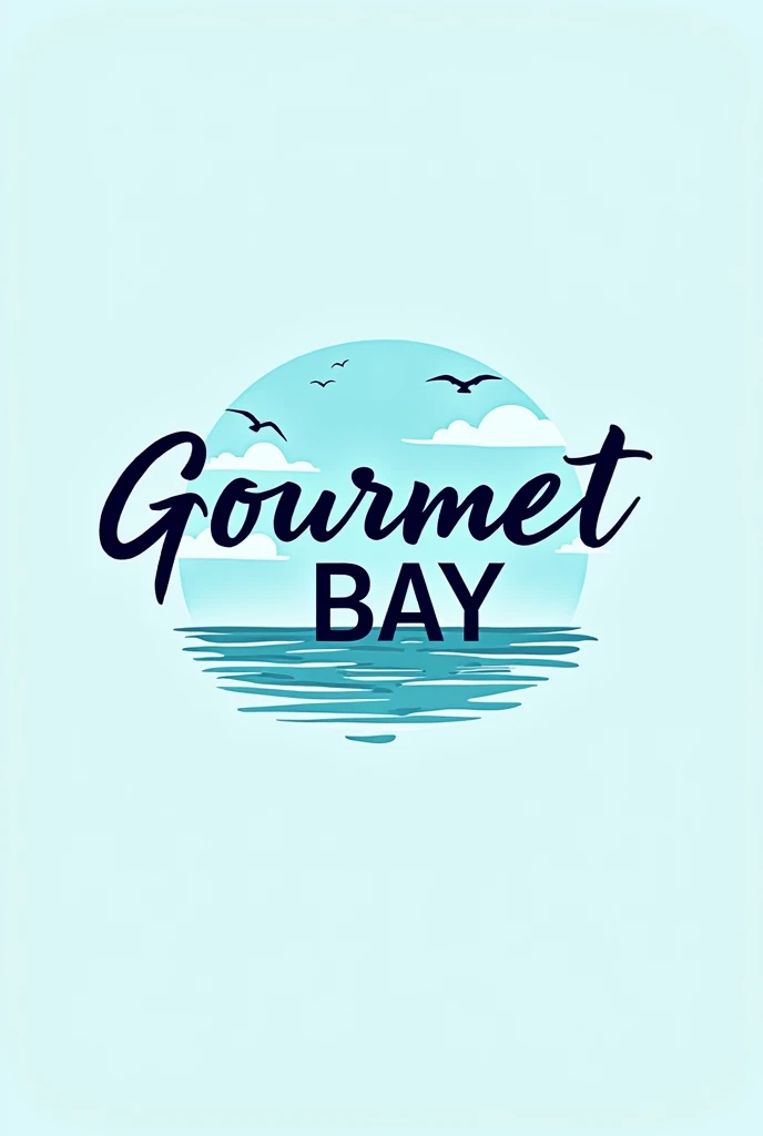 a logo with a sea background that only says gourmet bay for a restaurant