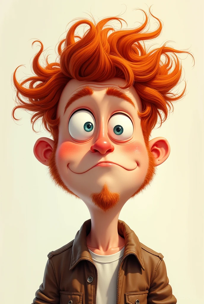 drawing of a young redhead with long sideburns, , he is extremely stupid, a little fat, based on Eve Sobral