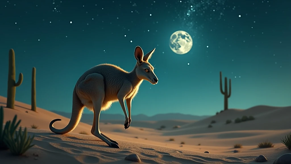 Kangaroo，desert，Mystical Night