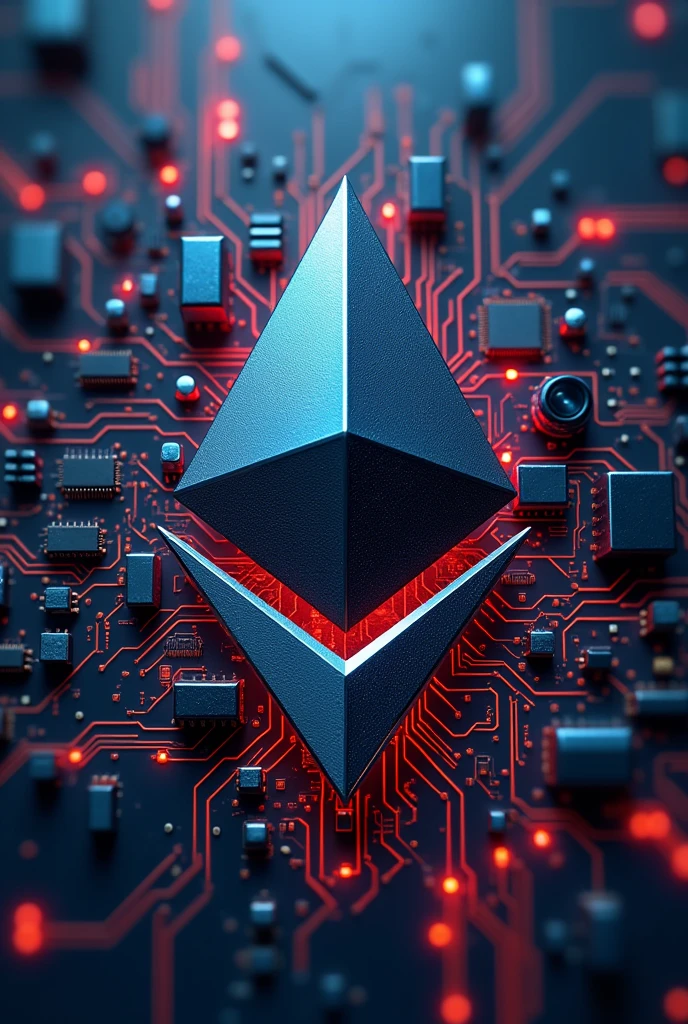 Create a logo for ethereum using a rare front and different animations using robots and motherboards in the background should have a transparent background ethereum logo