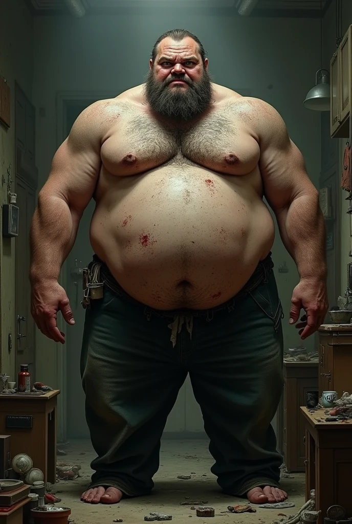 Very fat and dirty muscular stepfather